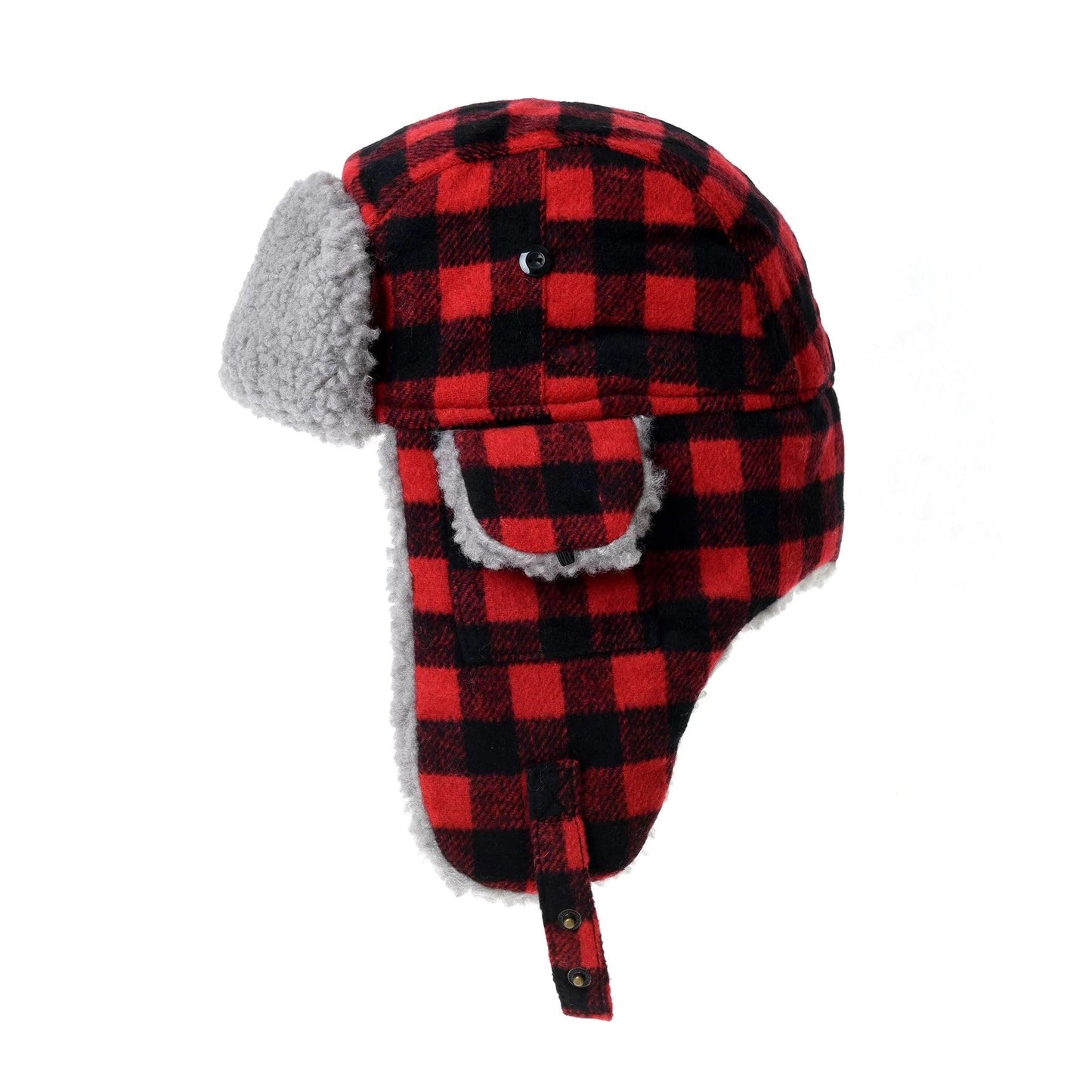 Super Cozy Checkered Red And Black Hat With Ear Flaps - Cozy Collective LB