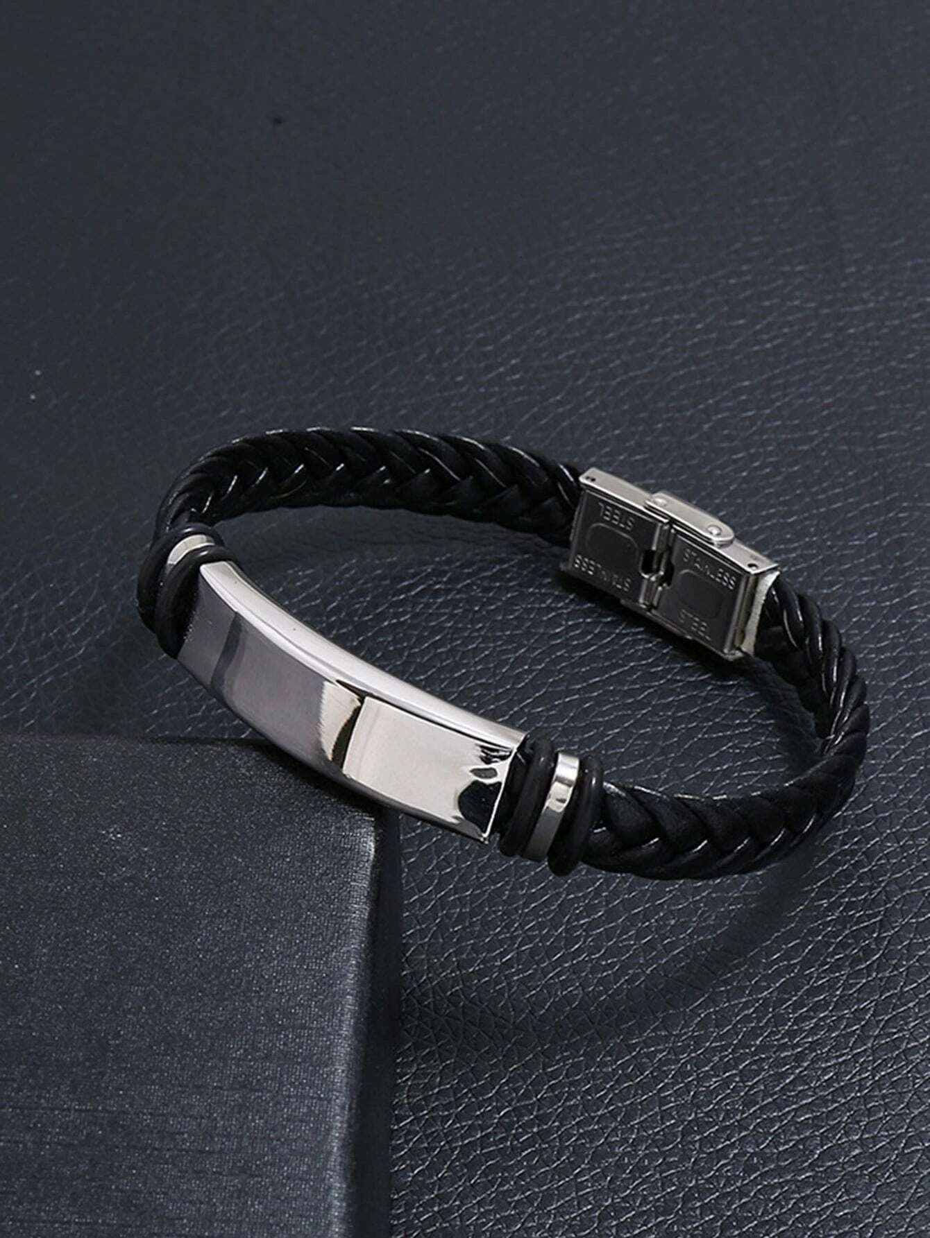 Braided Leather and Stainless Steel Bracelet for Men