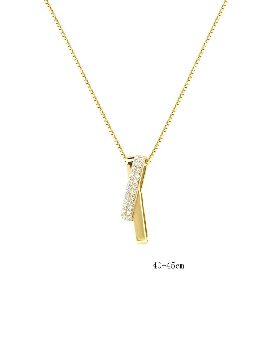 Sleek Gold-Tone Pendant Necklace with Sparkling Detail