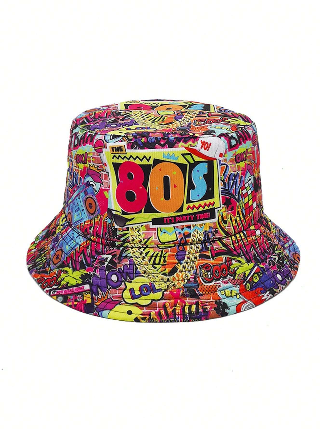 80s Retro Graffiti Bucket Hat – Vibrant Streetwear Style