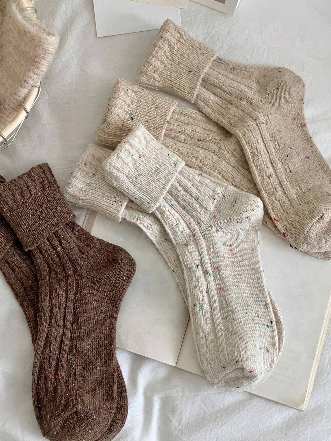 (EU Size 35-38) Cozy Eco-Friendly Speckled Knit Socks – Organic Cotton Blend