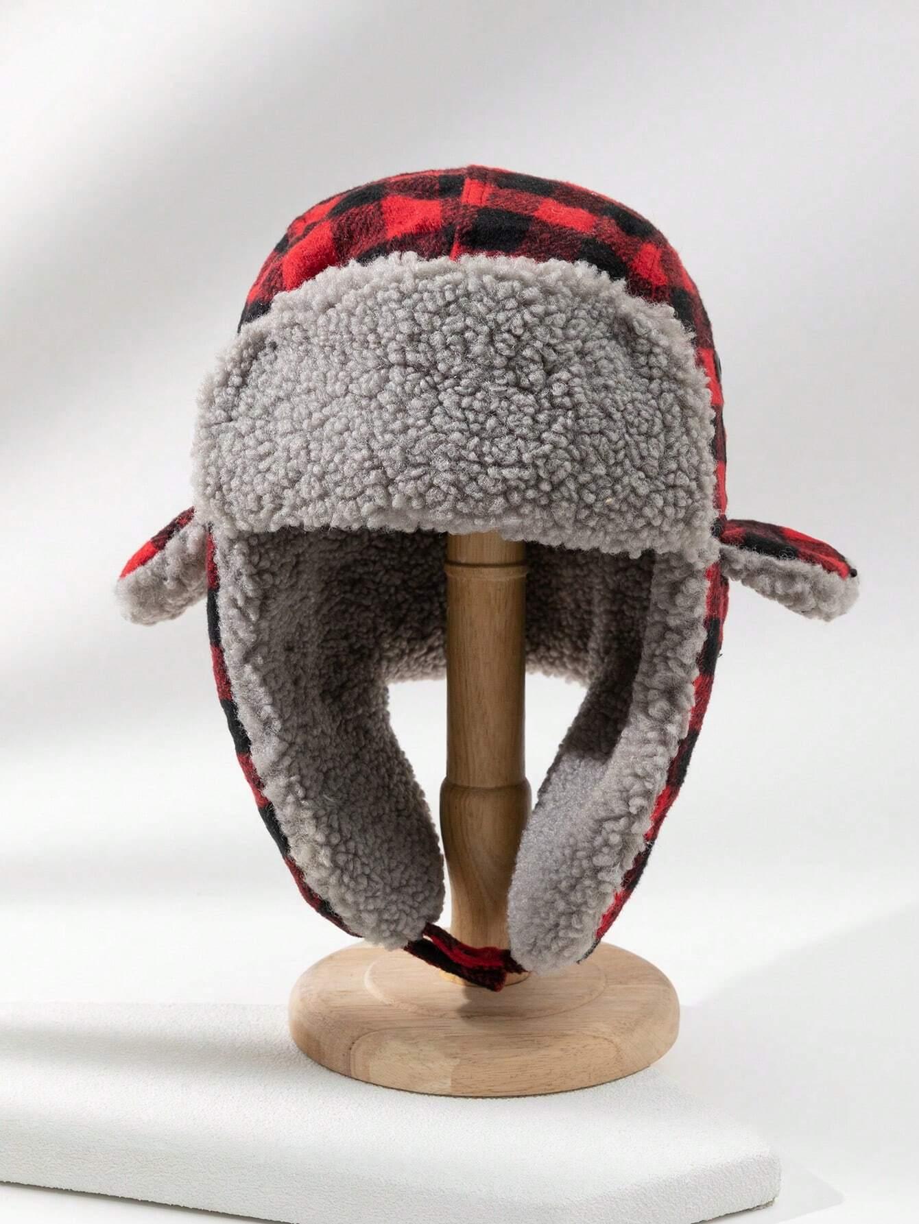 Super Cozy Checkered Red And Black Hat With Ear Flaps - Cozy Collective LB