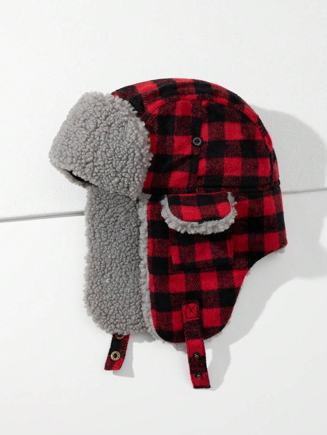 Super Cozy Checkered Red And Black Hat With Ear Flaps - Cozy Collective LB