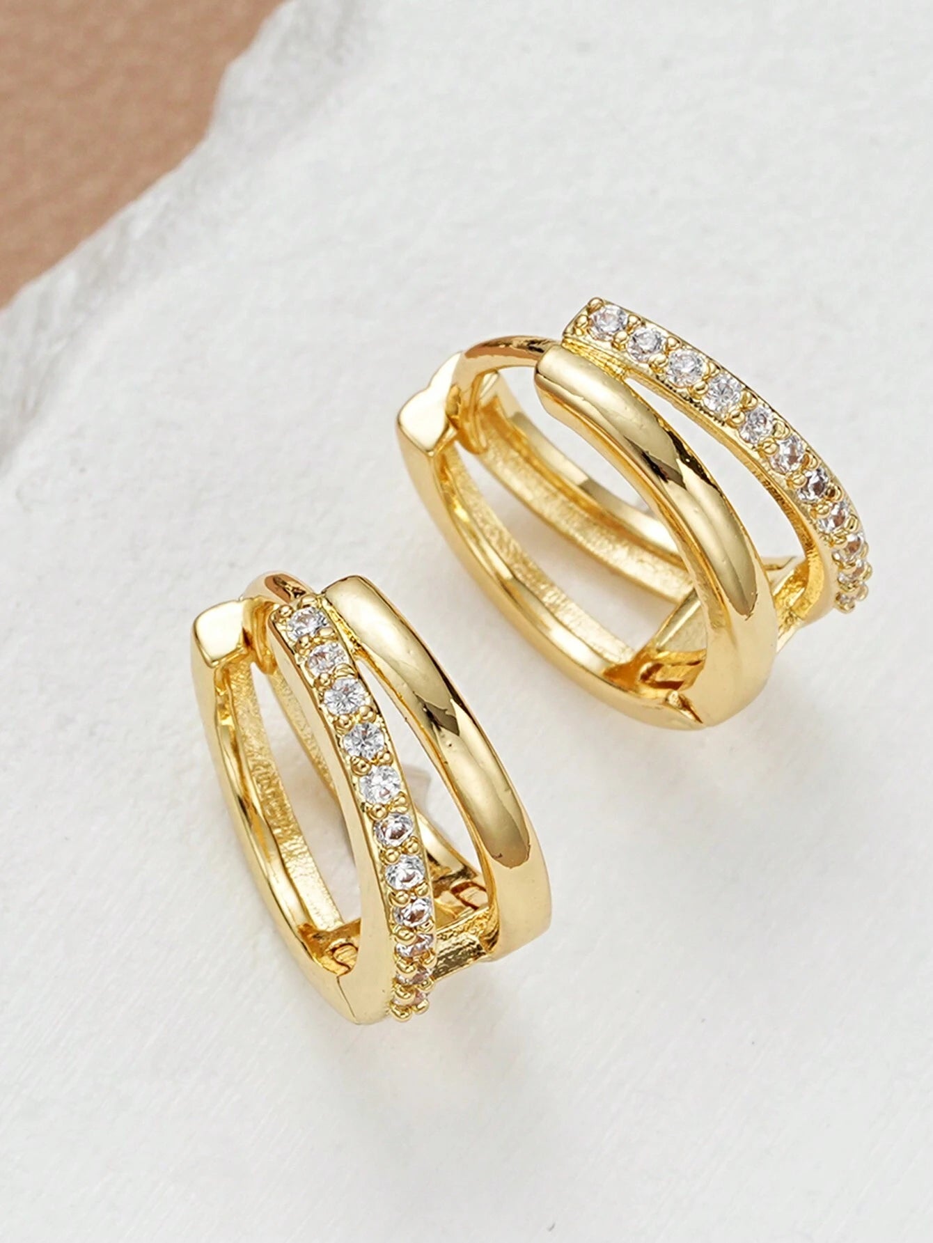 Elegant Gold-Plated Twisted Hoop Earrings with Crystal Accents