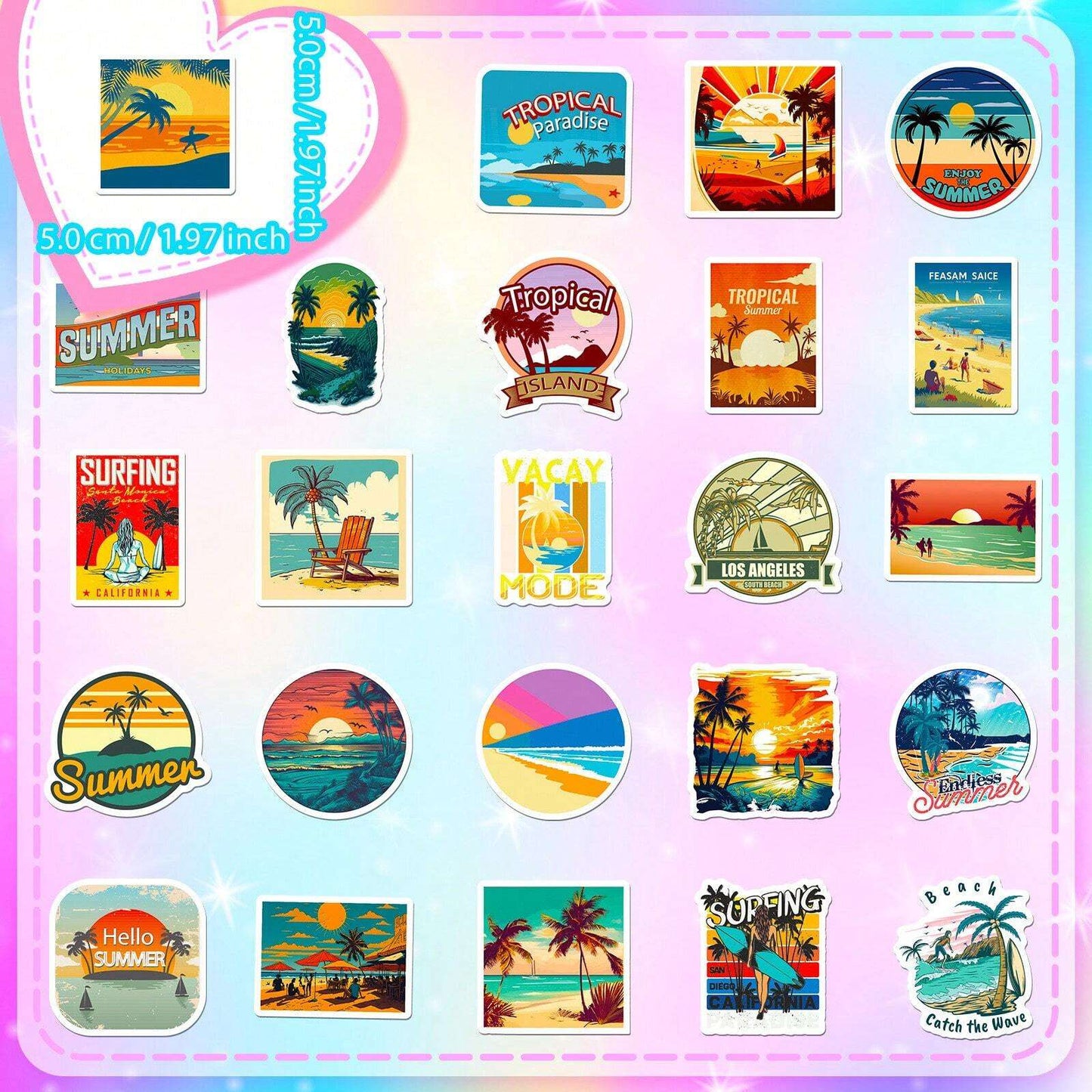 50 pcs Summer & Beach surfing stickers