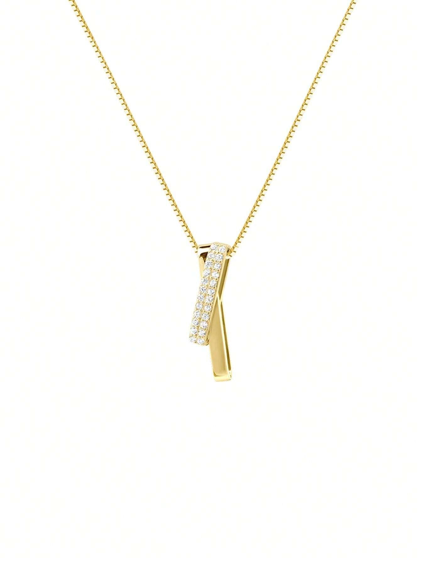 Sleek Gold-Tone Pendant Necklace with Sparkling Detail
