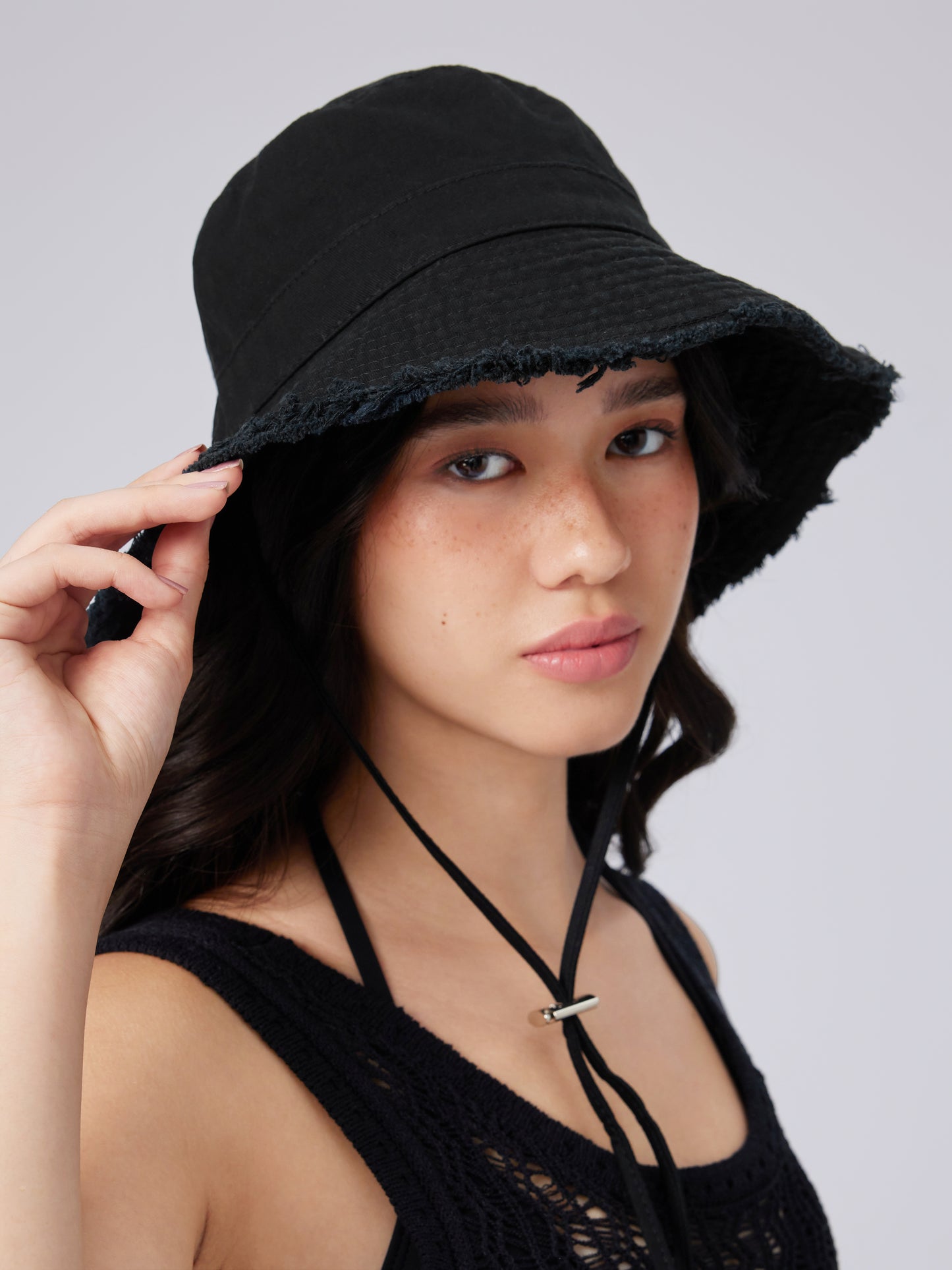 Black 100% Cotton Bucket Hat with Adjustable Strap