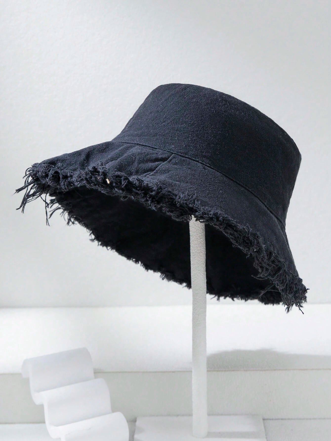 Beige Frayed Edge Bucket Hat