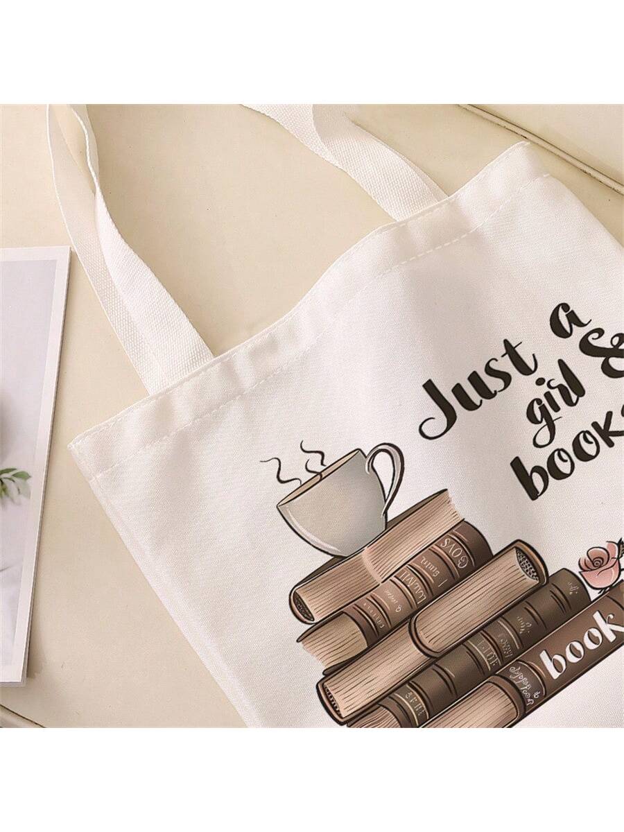 Just a Girl & Books Tote Bag – Aesthetic Book Lover's Canvas Bag