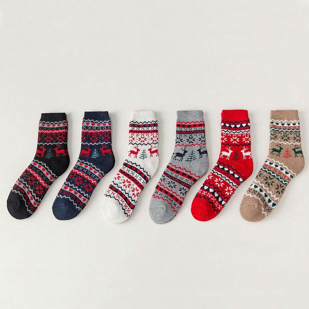 (EU 36-39) Festive Reindeer & Snowflake Design Socks - Christmas socks