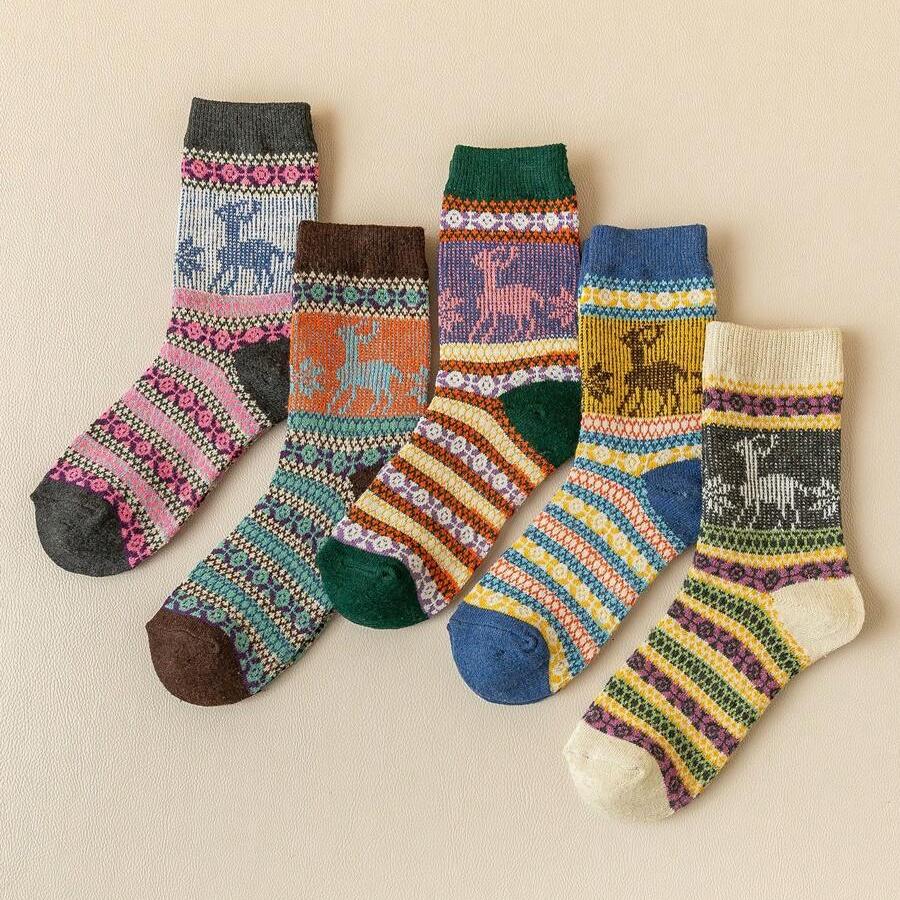 Cozy Elk Pattern Knit Socks – Warm and Stylish Winter Essentials