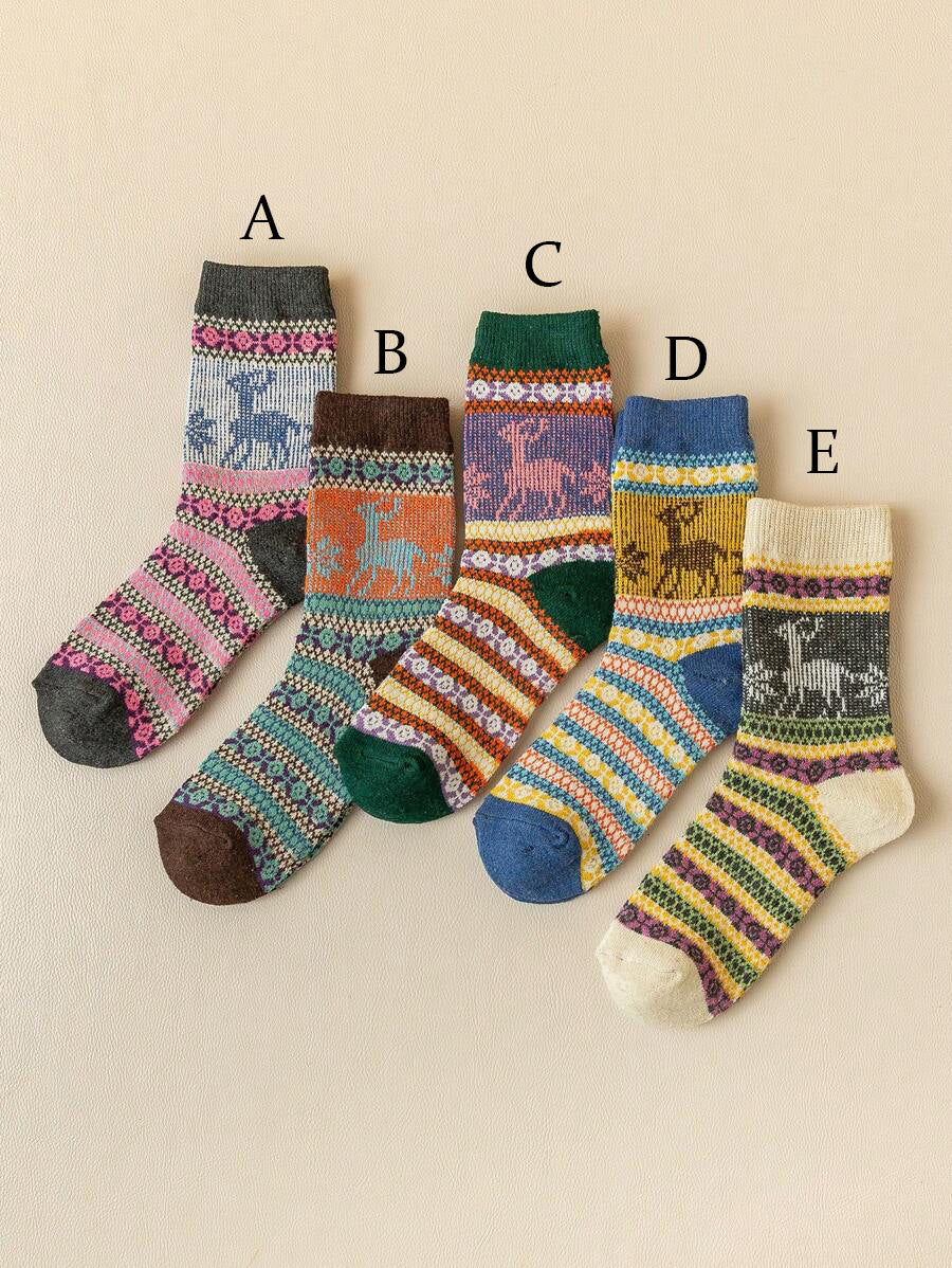 Cozy Elk Pattern Knit Socks – Warm and Stylish Winter Essentials