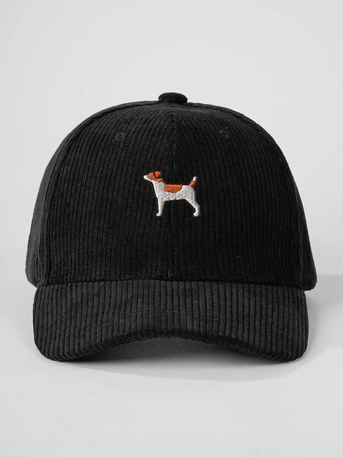 Stylish Jack Russell Dog Embroidered Corduroy Hat - Black