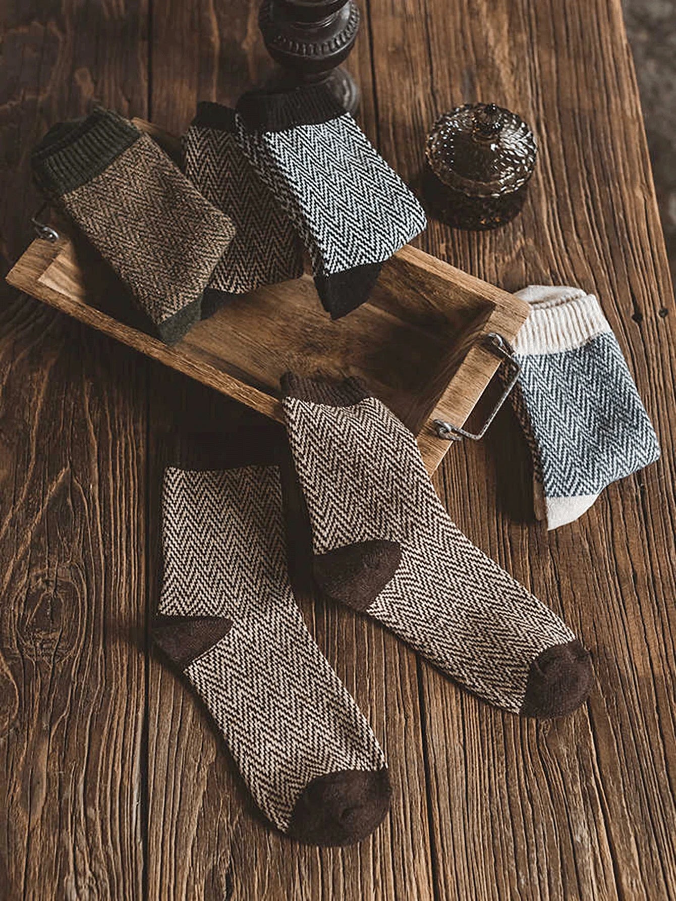 (EU Sizes 39-44) Herringbone Pattern Wool Blend Socks