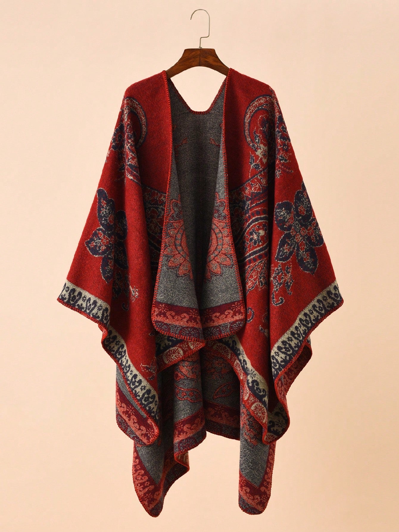 Bohemian Floral Pattern Poncho - Elegant and Warm Wrap