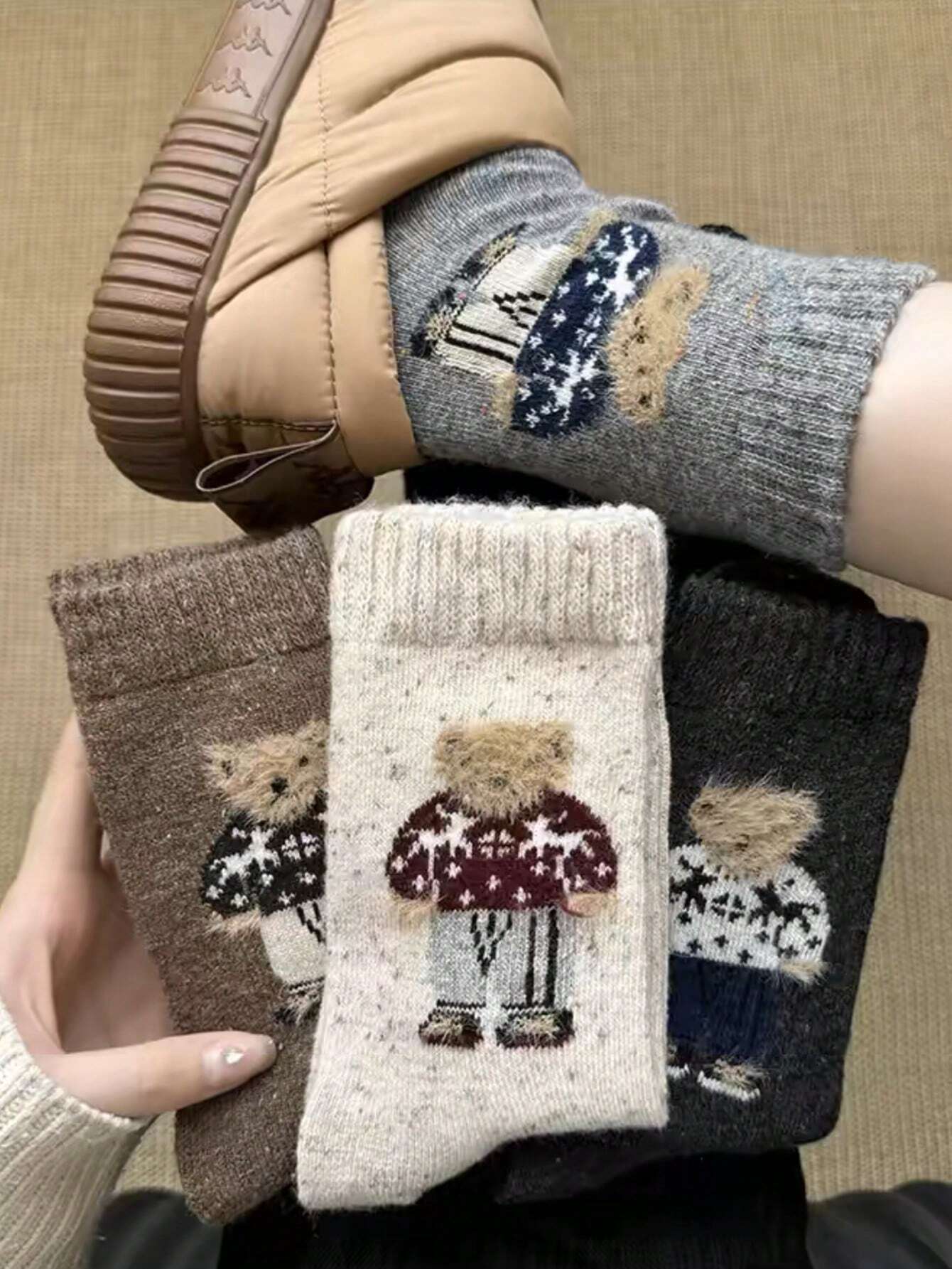 37-41 EU Cozy Teddy Bear Ankle Socks - Cute & Comfy Knitwear