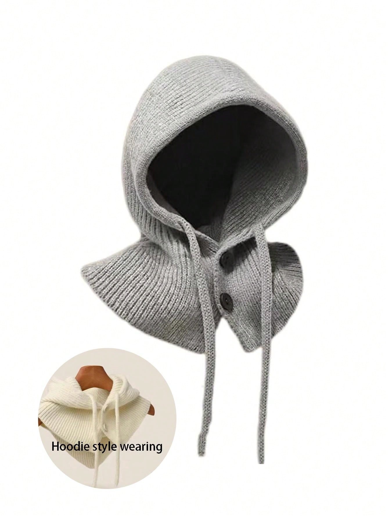 Knitted Detachable Hoodie Neck Warmer – Button-Up Style
