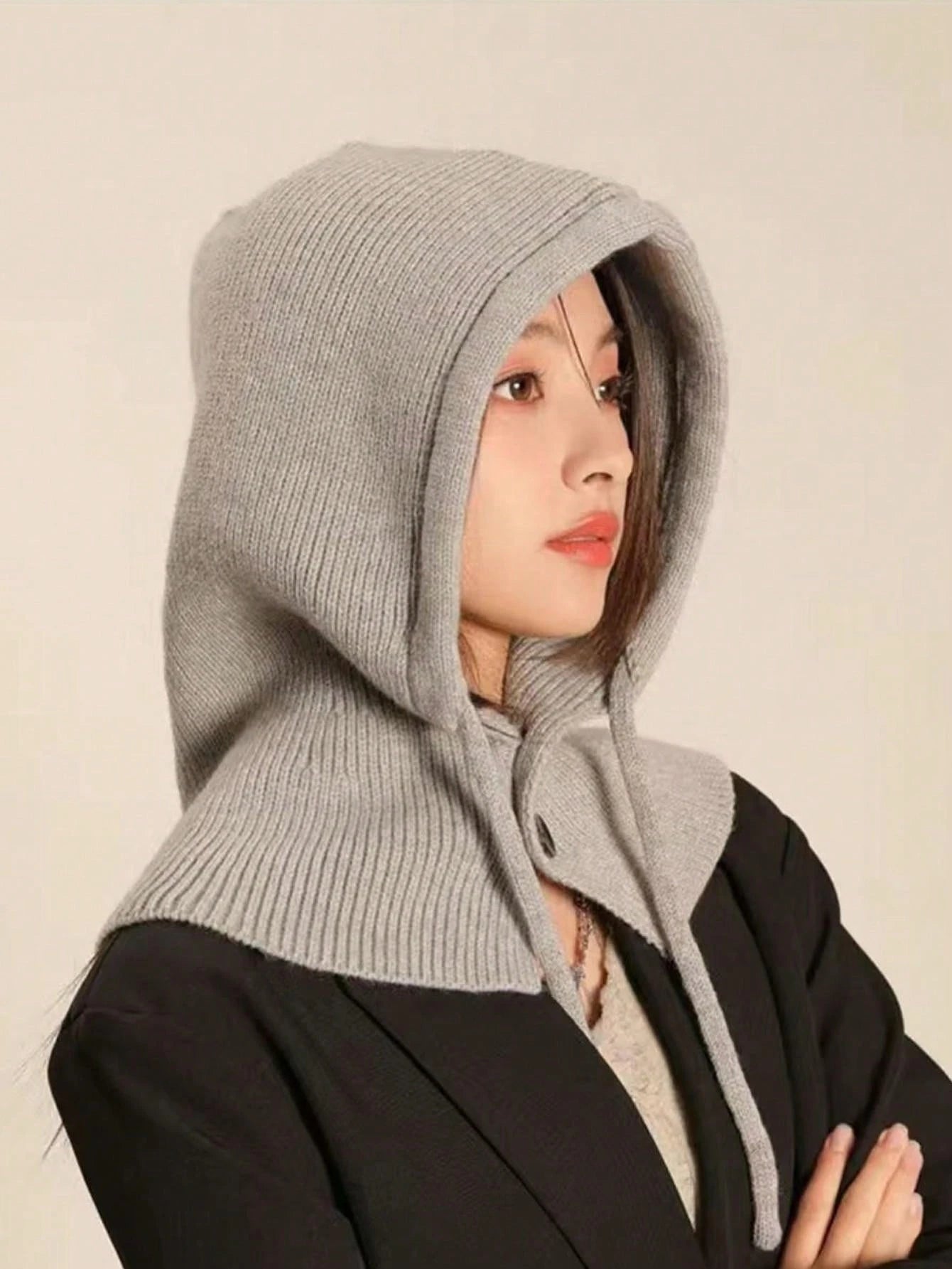 Knitted Detachable Hoodie Neck Warmer – Button-Up Style