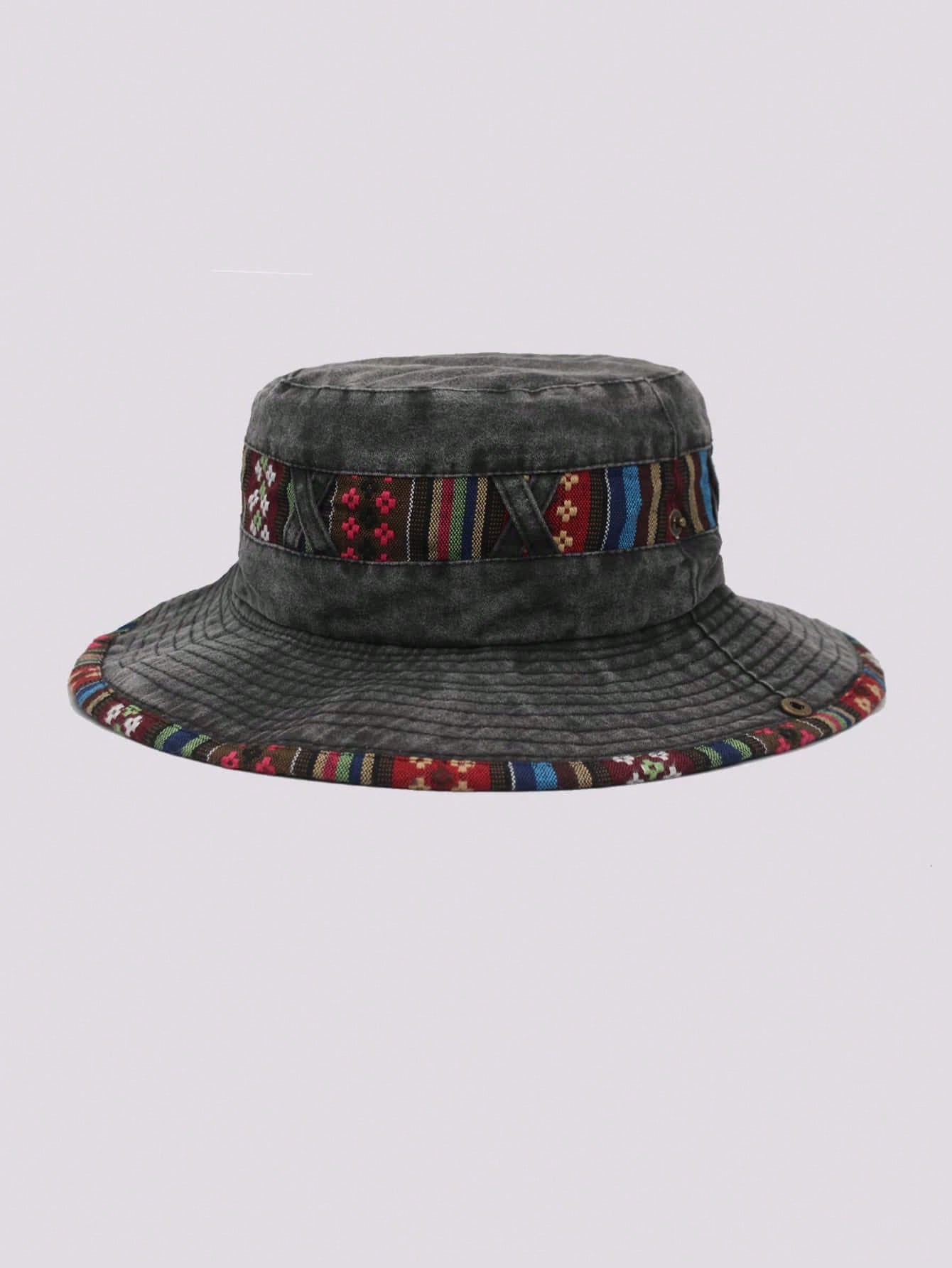 Handmade Artisan Washed Cotton Bucket Hat with Ethnic Band