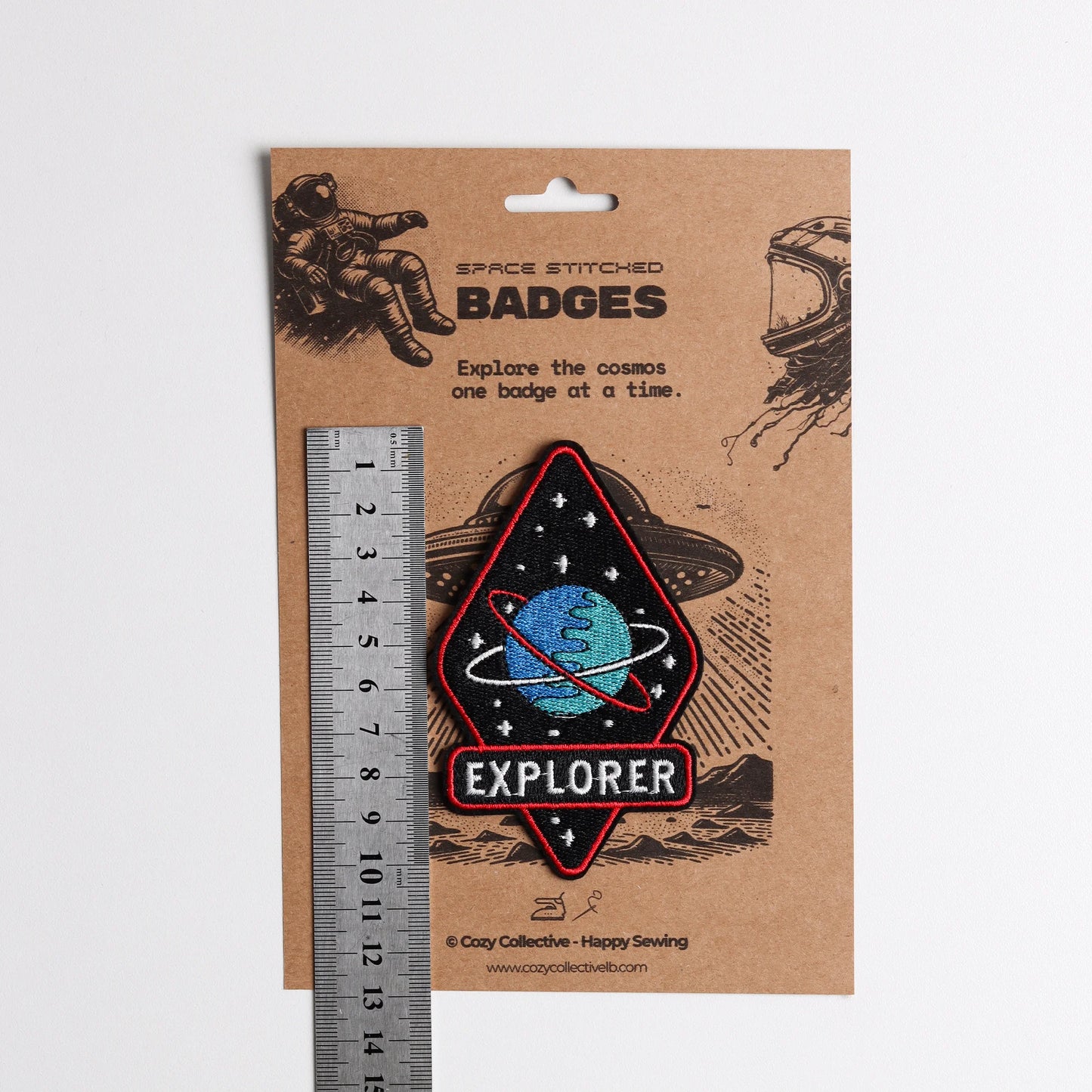 "Explorer" Planet Embroidered Patch | Cosmic Diamond-Shaped Badge