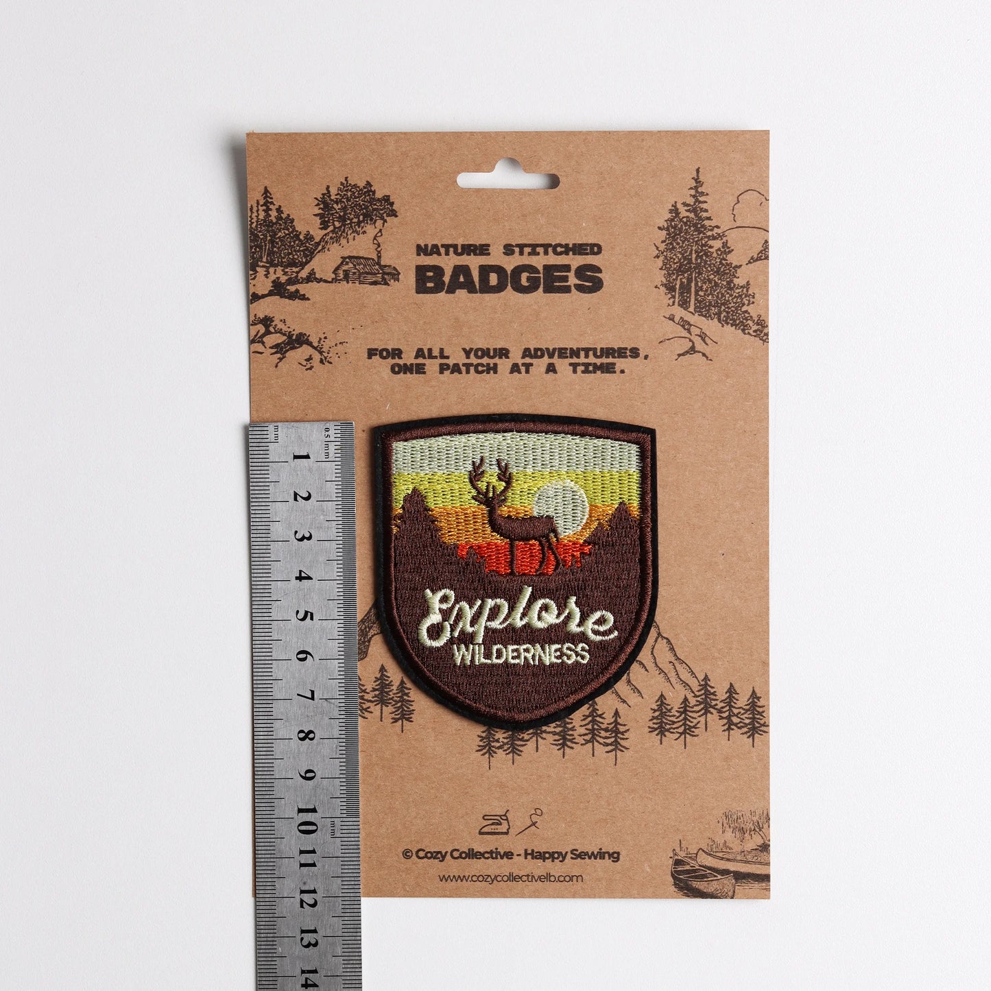 "Explore Wilderness" Deer Embroidered Patch | Sunset Shield Badge