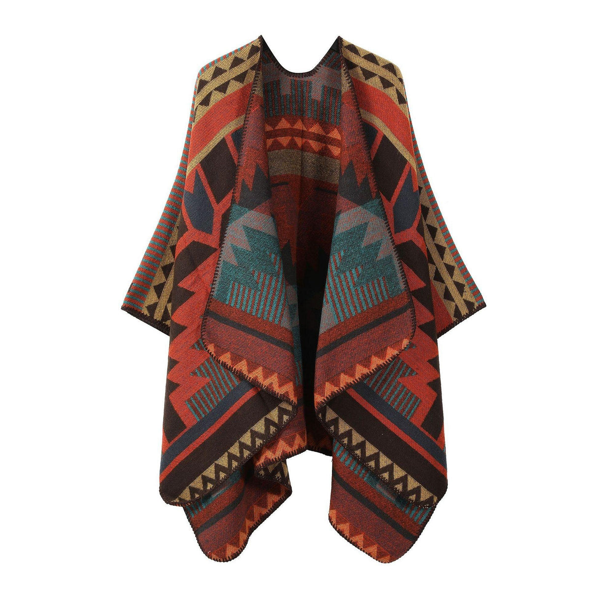 Cozy Collective Boho Southwest Geometric Open-Front Poncho