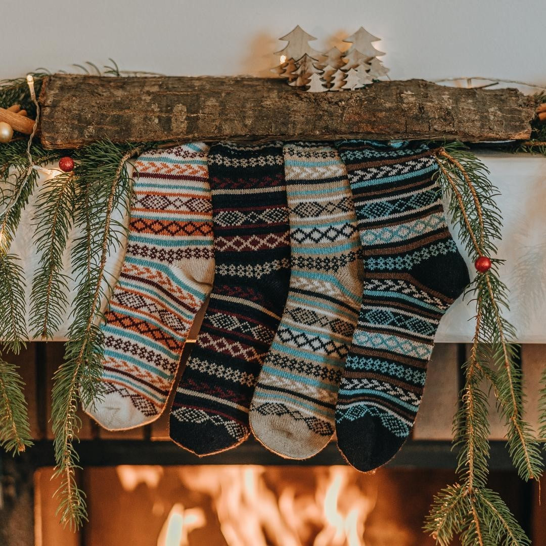 (EU 40-43) Nordic Patterned Wool Blend Socks - Warm & Stylish Winter Socks for Men