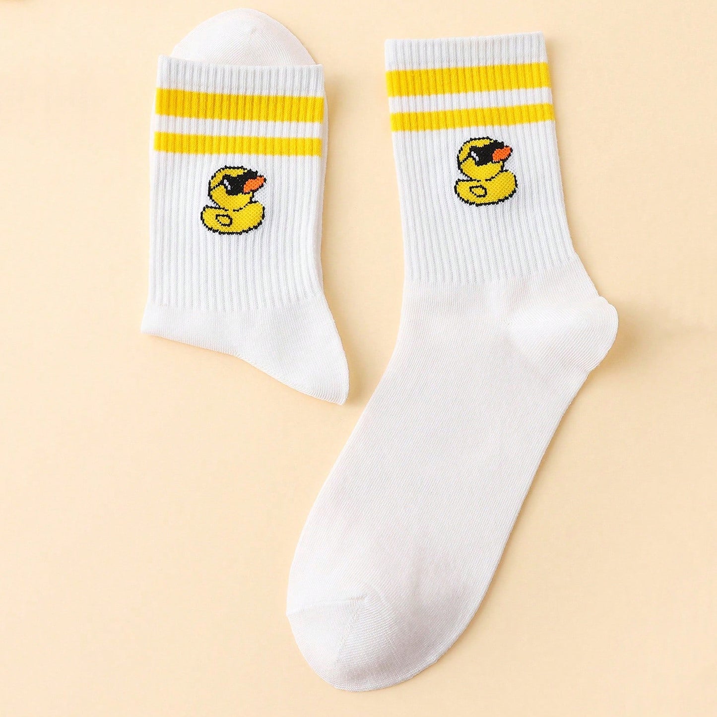 35-40EU Yellow & White Duck Crew Socks – Fun & Cozy Style