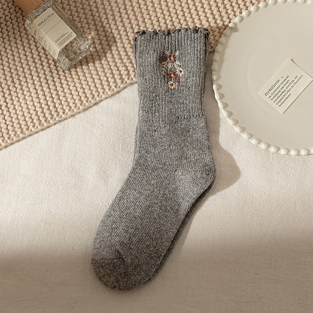 Cozy Floral Embroidered Winter Socks – 3 Colors