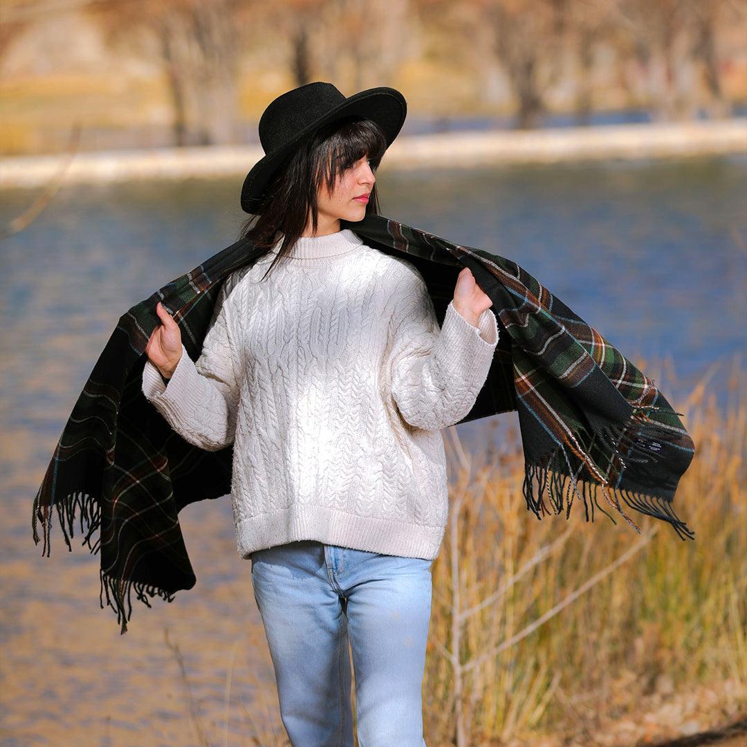 Checkered Scarf in Virgin Wool and Cotton - Cozy Collective LB