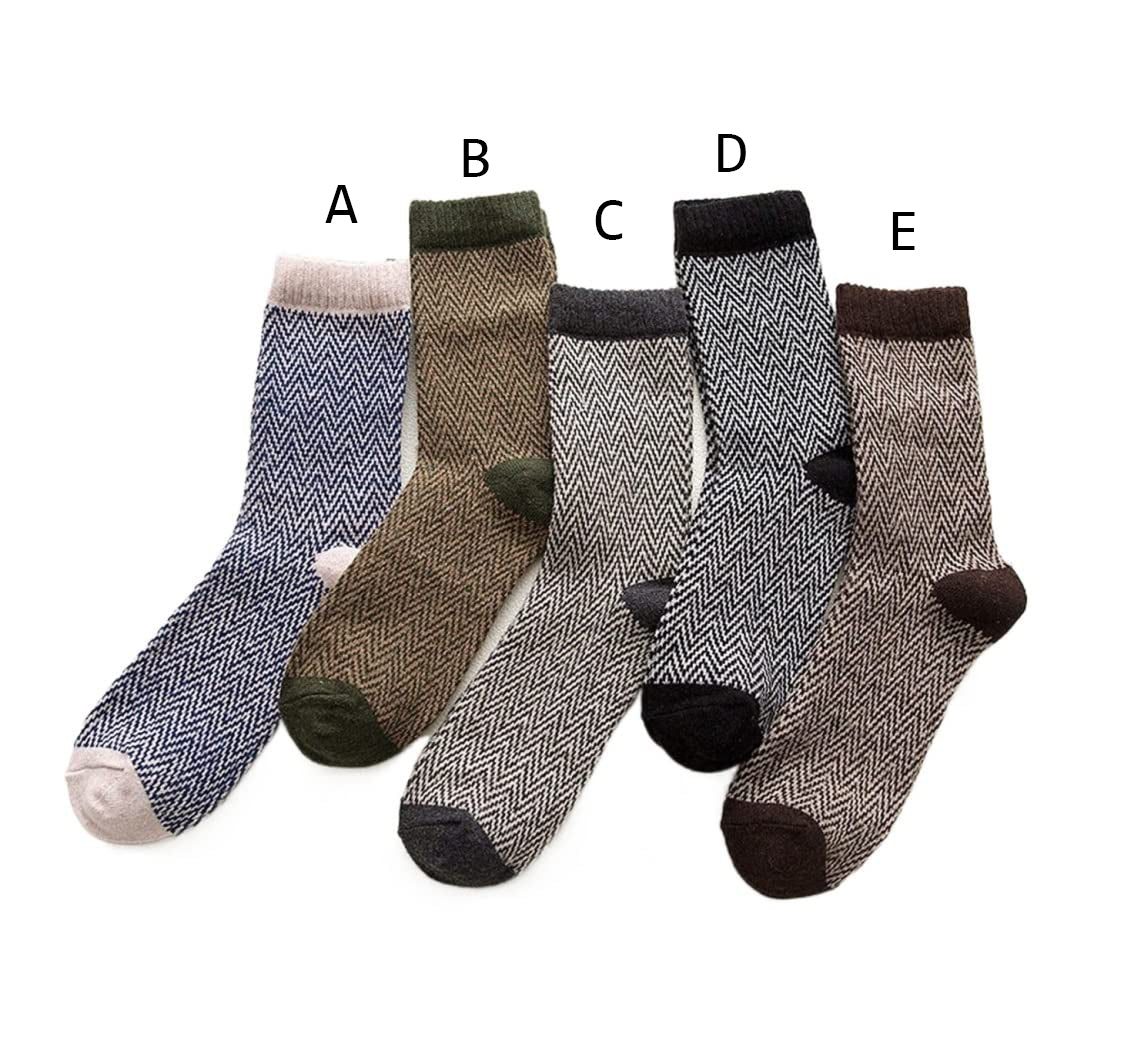 (EU Sizes 39-44) Herringbone Pattern Wool Blend Socks