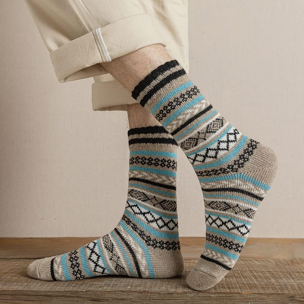 (EU 40-43) Nordic Patterned Wool Blend Socks - Warm & Stylish Winter Socks for Men