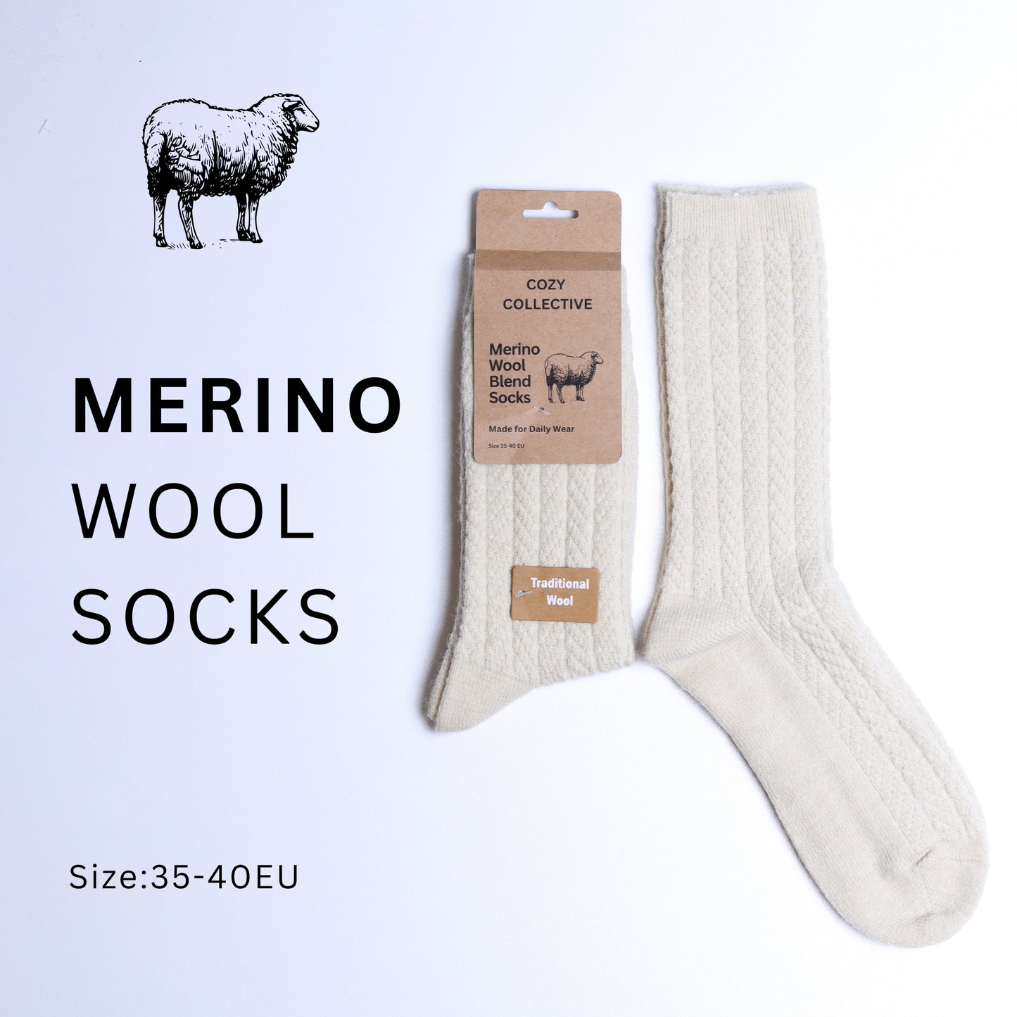 Wool blend women's socks - 35-40 EU