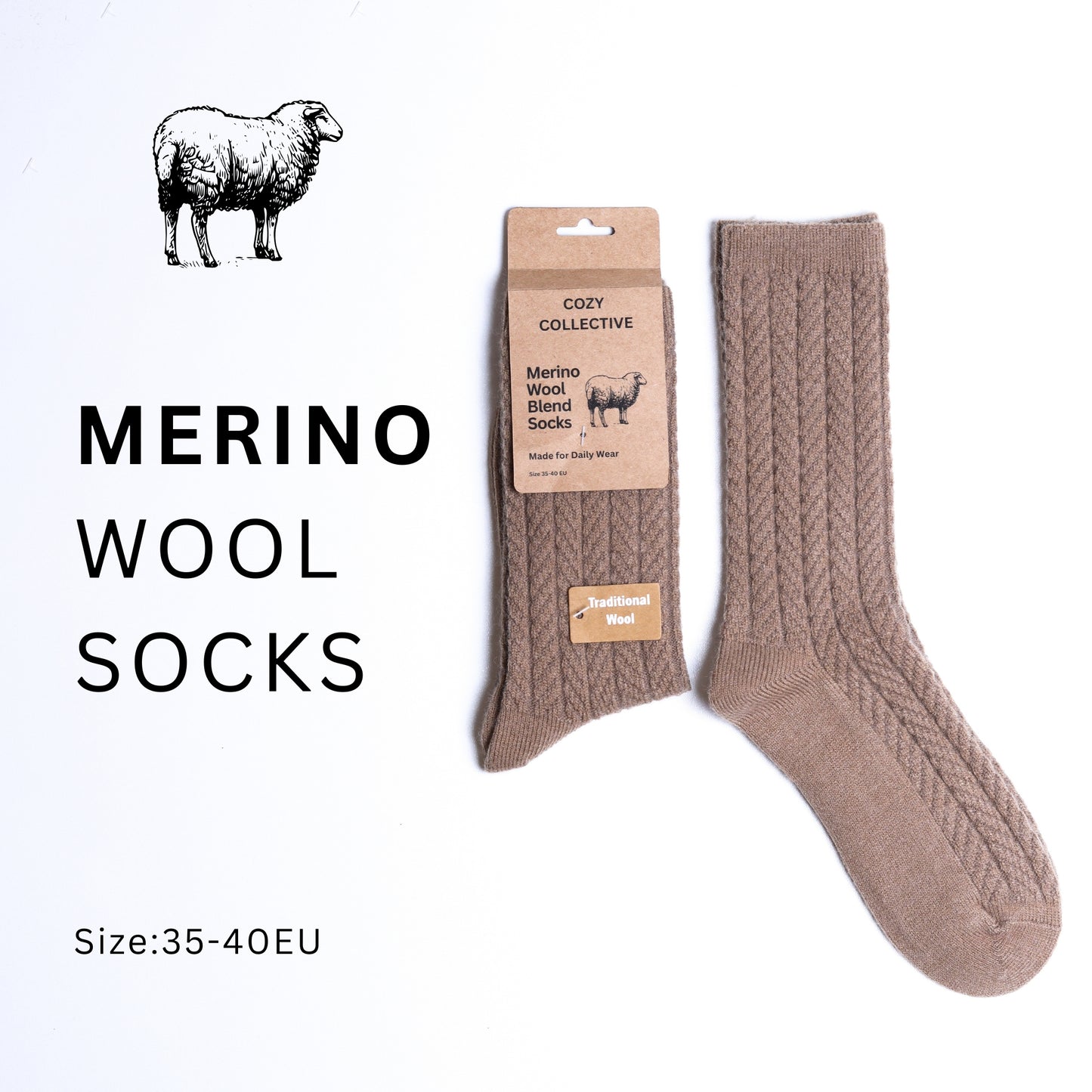 Wool blend women's socks - 35-40 EU