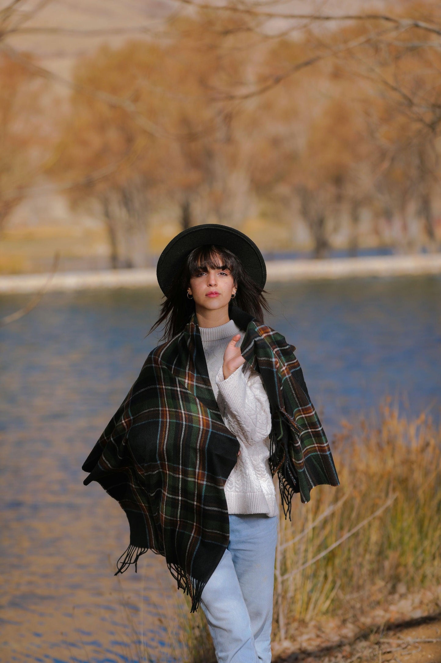 Checkered Scarf in Virgin Wool and Cotton - Cozy Collective LB