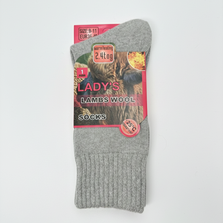 36-41 | Ultra-Warm Lambswool Winter Socks for Women – Thick Thermal Knit in Charcoal, Black, and Soft Pink