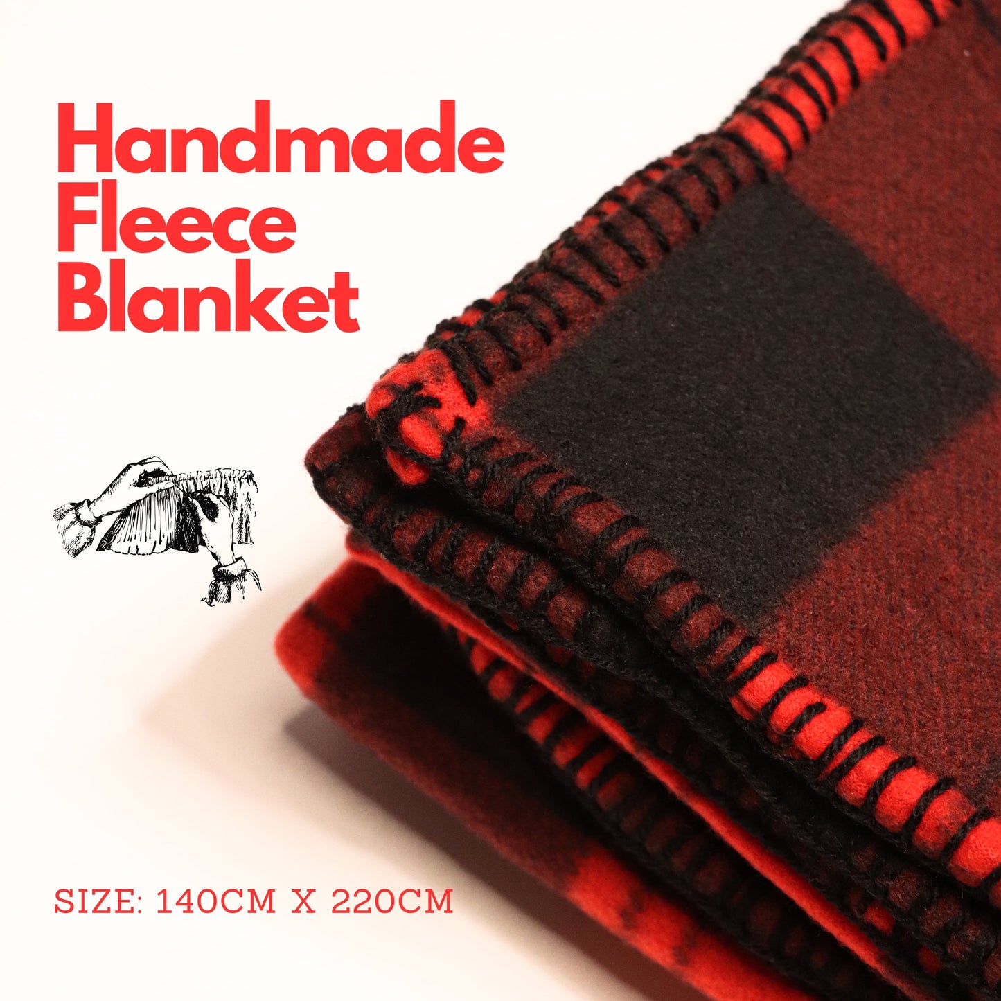 Handmade Fleece Blanket – Cozy Red & Black Checkered Design