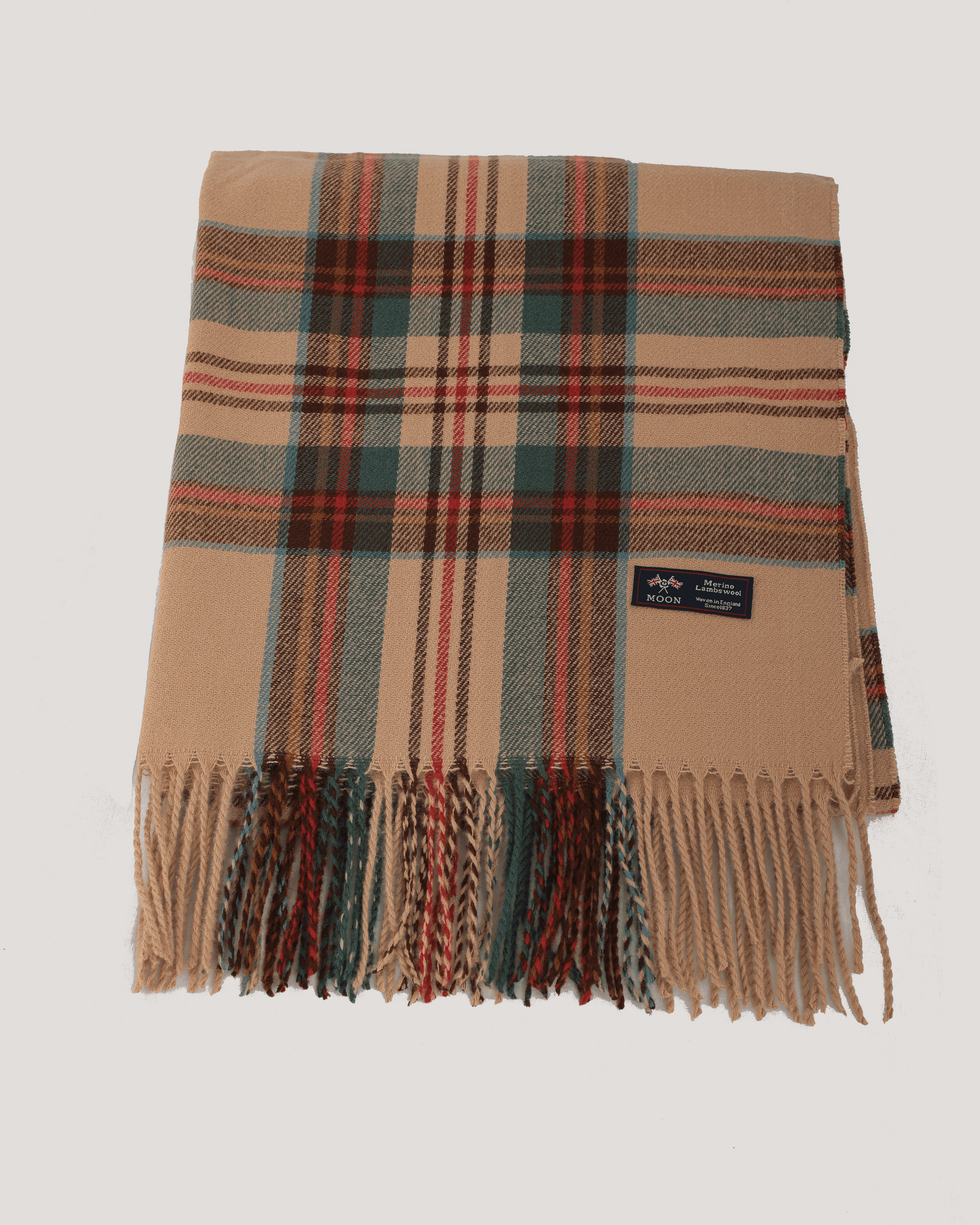 Checkered Beige Scarf in Virgin Wool and Cotton - Cozy Collective LB