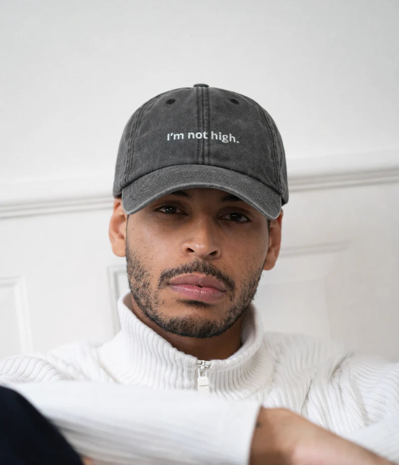 I'm Not High Funny Distressed Dad Hat - Vintage Charcoal Baseball Cap Lebanon