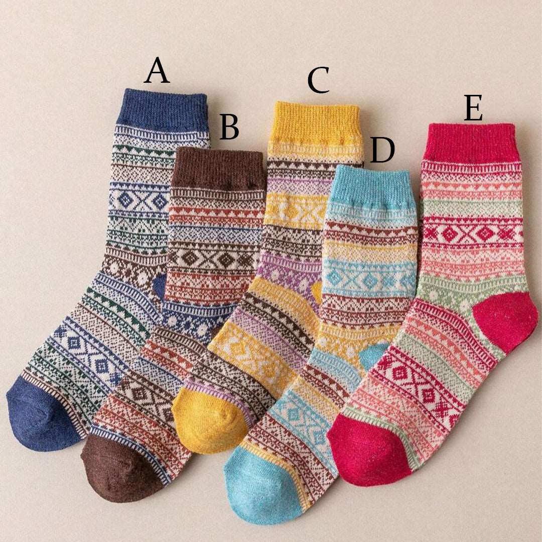 Sizes 36-39 Cozy Nordic Pattern Winter Socks - Colorful Warm Knitted Socks