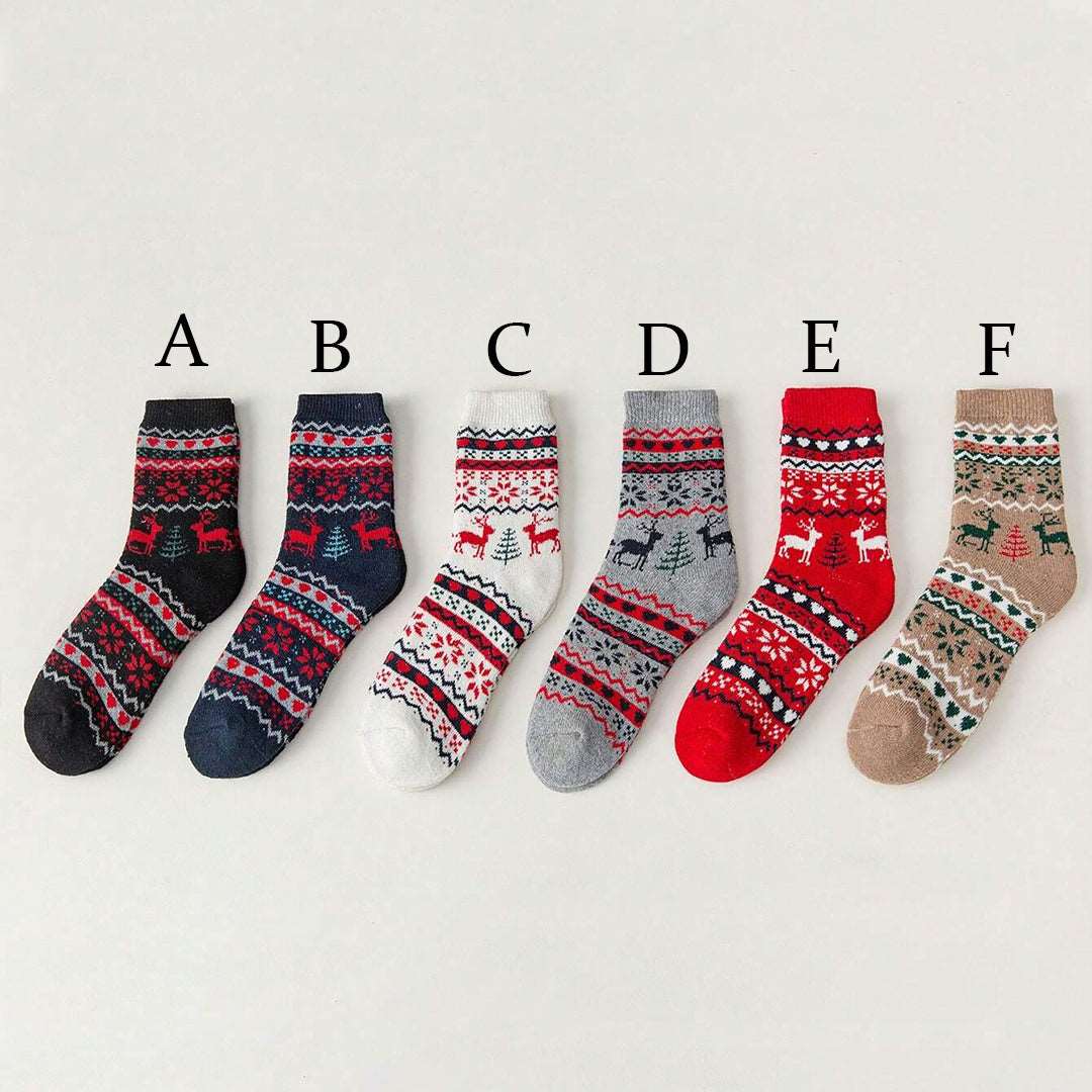 (EU 36-39) Festive Reindeer & Snowflake Design Socks