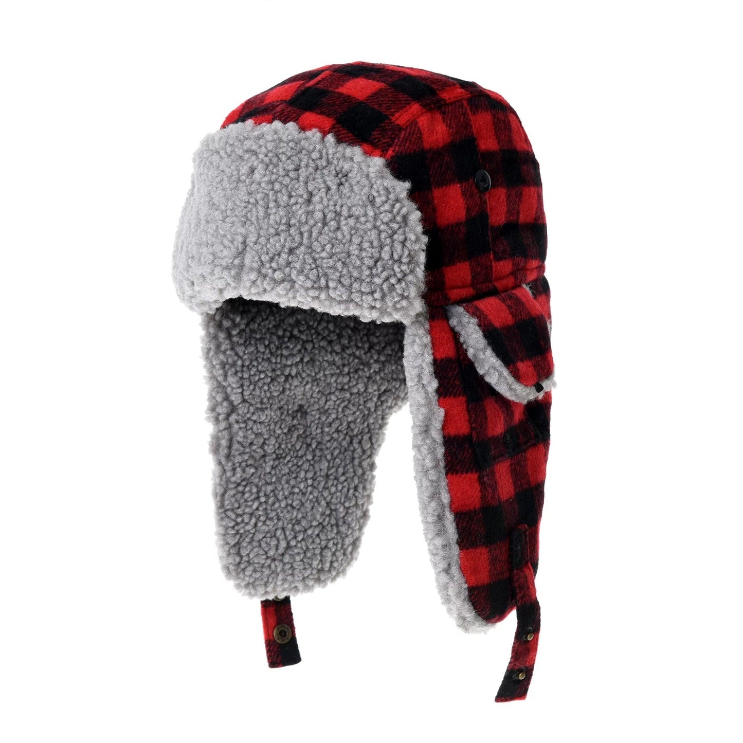 Super Cozy Checkered Red And Black Hat With Ear Flaps - Cozy Collective LB