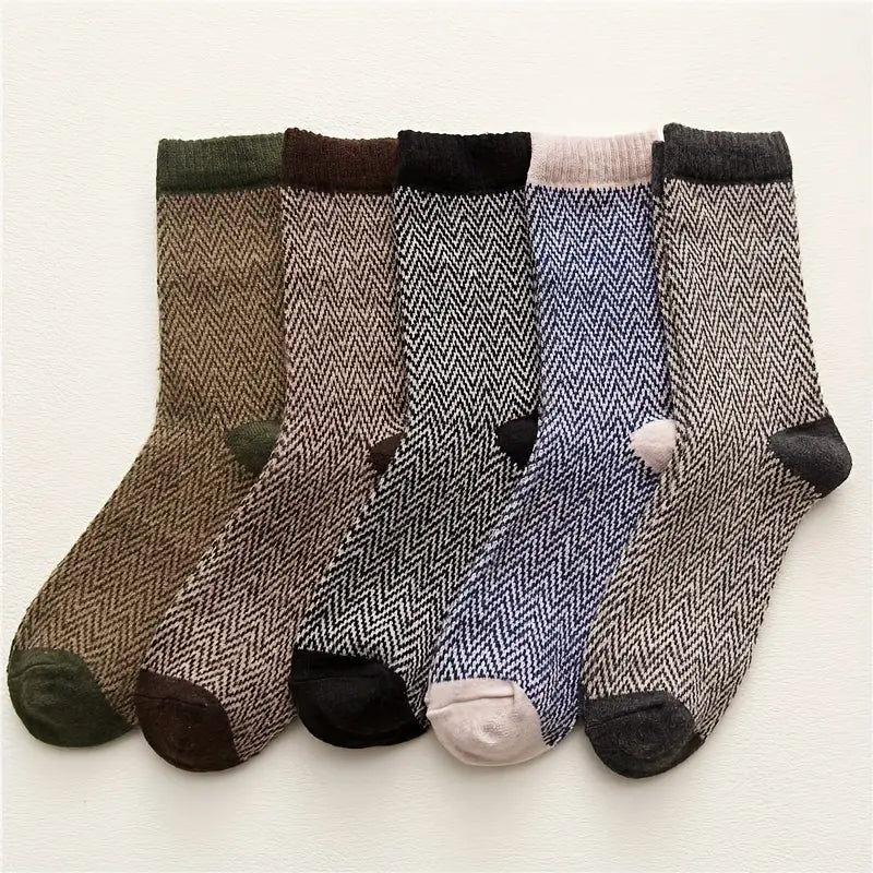 (EU Sizes 39-44) Herringbone Pattern Wool Blend Socks