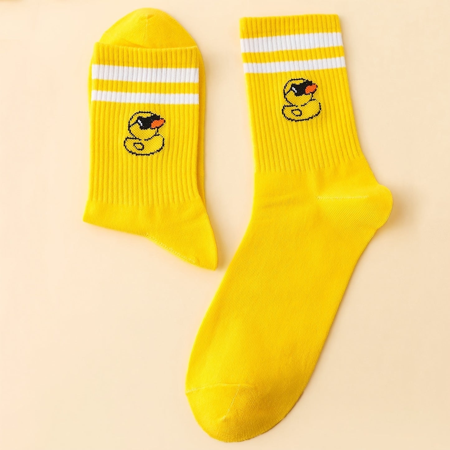 35-40EU Yellow & White Duck Crew Socks – Fun & Cozy Style