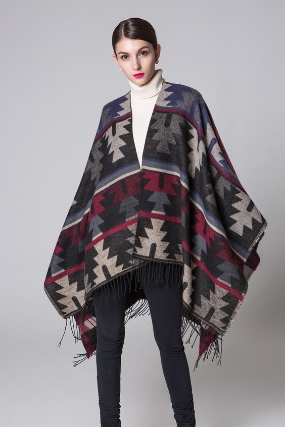 Stylish Aztec Pattern Poncho - Cozy & Chic Winter Fashion