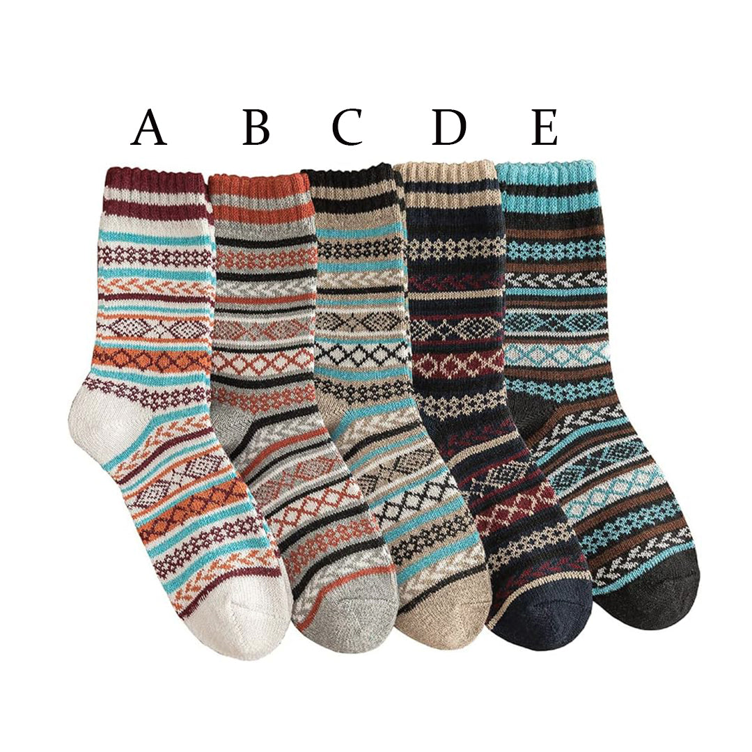 (EU 37-41) Nordic Patterned Wool Blend Socks - Warm & Stylish Winter Socks for Men