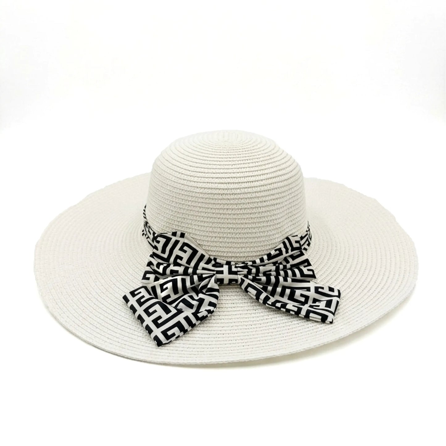 Athena Wide-Brim Straw Beach Hat with Geometric Bow –Premium Summer Headwear Lebanon