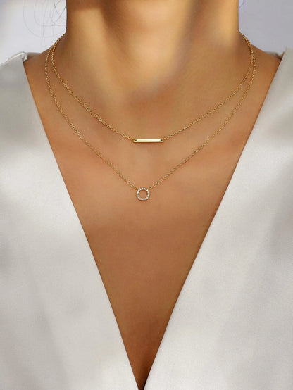 Layered Bar & Circle Necklace - Minimalist & Chic