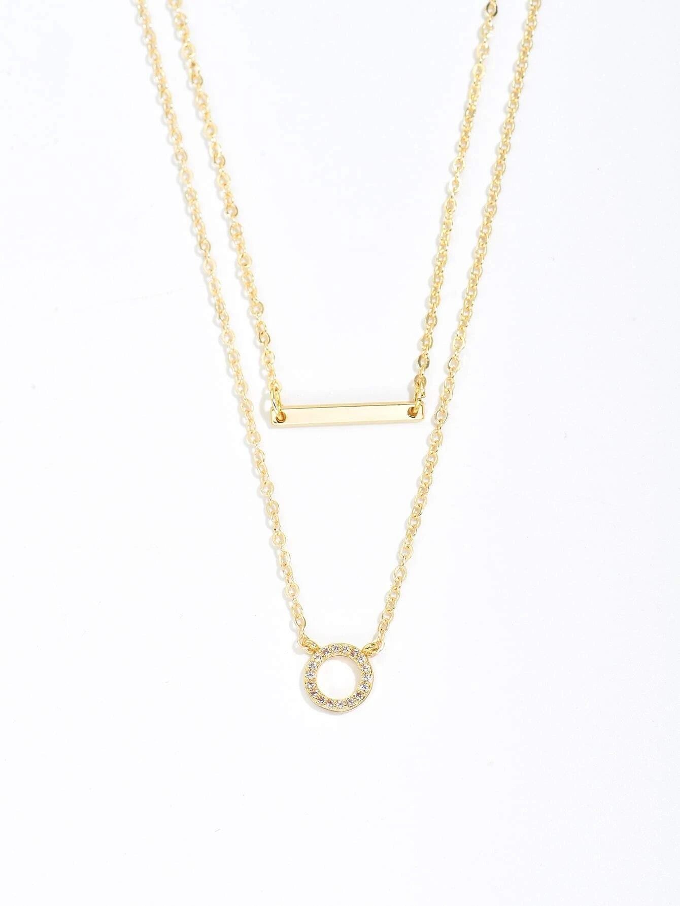 Layered Bar & Circle Necklace - Minimalist & Chic