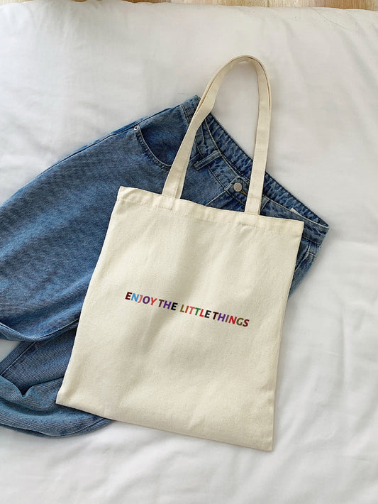 “Enjoy the Little Things” Cotton Tote Bag – Minimalist & Eco-Friendly